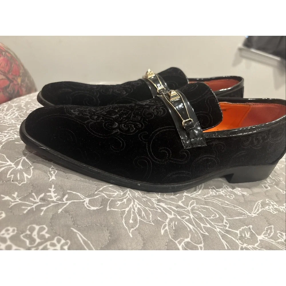 Steven Land Casual Men's  Dress Shoes Size 9 Black Velvet Paisley  SL0096 w/box